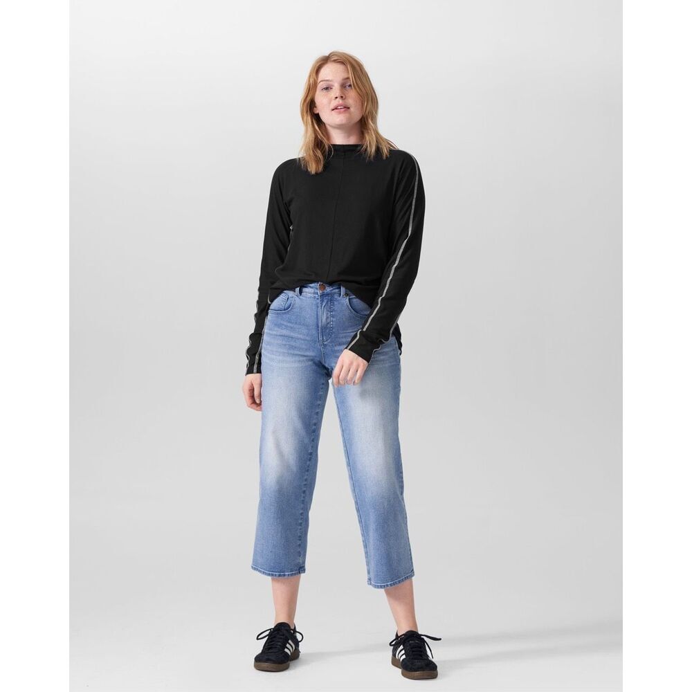 Unisex Universal Standard Ali Pima Cotton Mock Neck Long Sleeve Top Black XS